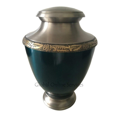 Handcrafted Teal Blue Brass Cremation Urn 2