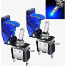 2026 12V 20A Luz LED azul Interruptor basculante de alta resistencia con cubierta impermeable azul SPST On/Off de 2 pines para coche, camión, barco