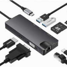 USB C HDMI -keskitin, USB-C - tupla-HDMI-sovitin, gigabitin Ethernet, 100 W PD, 2 USB-porttia, SD/TF-kortinlukija, 8 yhdessä USB C -telakointiasema
