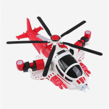 Helicóptero eléctrico rojo de juguete para niños con aeronave transformable, sonido y luces giratorias.