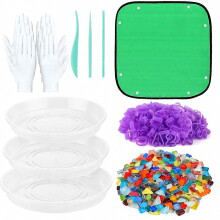 Kit para crear 3 tamaños de losas decorativas: incluye moldes de hormigón de 10,5/11/12 pulgadas, sellos de letras y números, baldosas de mosaico y
