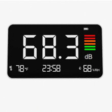 Digitale decibelmeter voor op het bureau, geluidsniveaumeter 30-130 dBA met temperatuur- en vochtigheidsdetectie voor thuis en school.