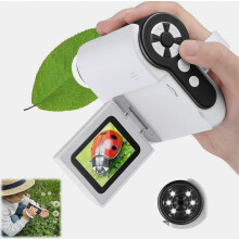 1000X Microscope for Kids 8-12, 4K HD Screen with 6 LED Lights, Portable Microscope for Outdoor STEM Learning, Rechargeable Science Kit, Birthday Ea