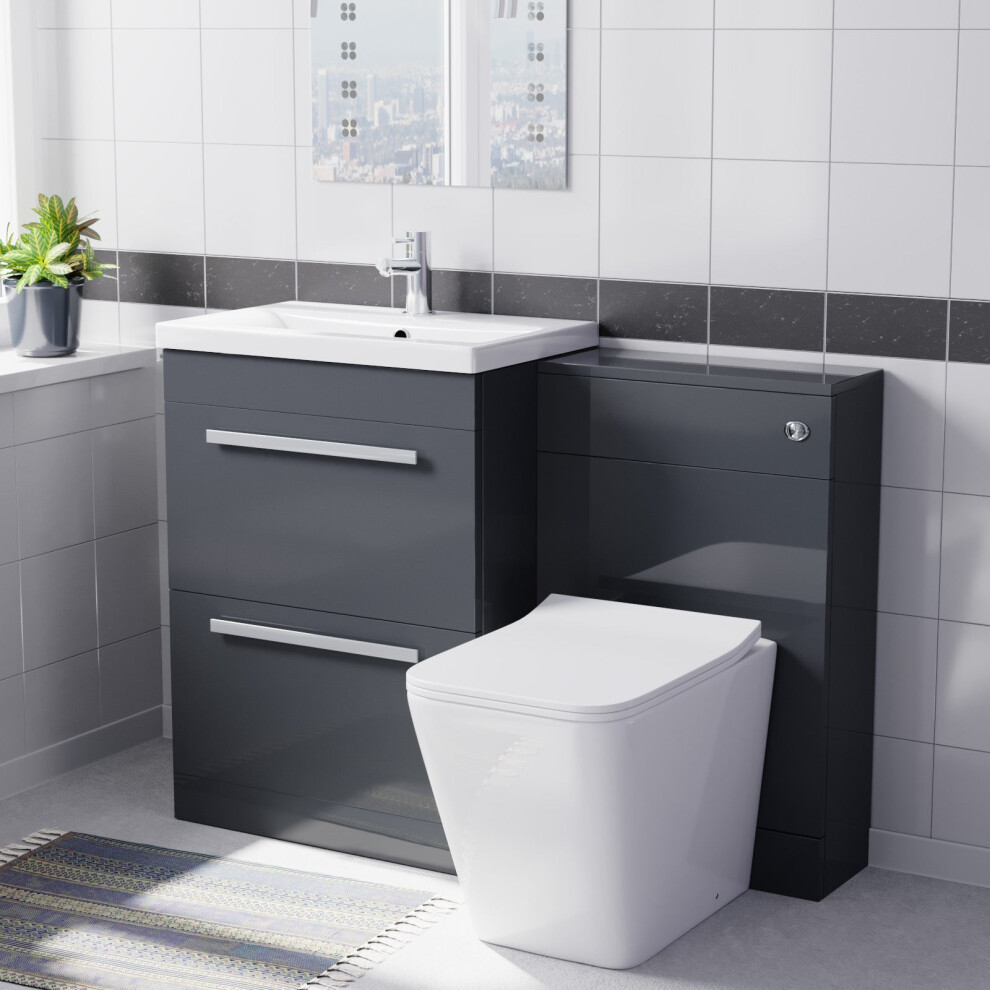Nes Home Anthracite 600Mm Freestanding Drawers Vanity With Wc Unit & Btw Toilet Pan