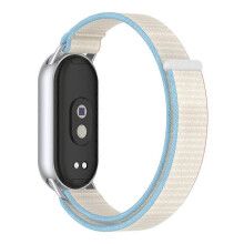 (White) Wrist Strap Compatible For Xiaomi Smart Band 10 / 9 / 8 Magic Tape Nylon Loop Watch Band