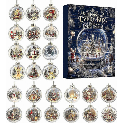 Χριστουγεννιάτικο Ημερολόγιο Advent Box Blind, Ρετρό Στρογγυλά 2D Ακρυλικά Στολίδ