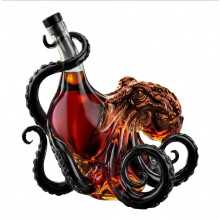3D Sculpted Octopus Shaped Glass Liquor Decanter Bottle, Nautical Art Glass Container, Decorative Display Carafe for Whiskey Wine Rum#1