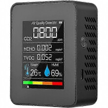 Monitor de calidad del aire 5 en 1 para interiores: detector de CO2, HCHO, TVOC, analizador de formaldehído, pantalla LCD, medidor de t