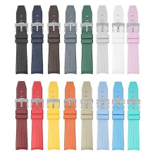 (Black) 20MM Watch Strap For Omega & Swatch TPU Arc Strap Silver Buckle Watch Band