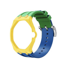 (Blue Green Yellow) Silicone Watch Strap with Octagonal Protective Case, Compatible with Royal Pop Pocket Watch