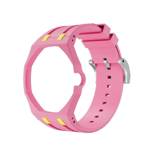 (Pink Yellow) Silicone Watch Strap with Octagonal Protective Case, Compatible with Royal Pop Pocket Watch