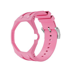 (Pink) Silicone Watch Strap with Octagonal Protective Case, Compatible with Royal Pop Pocket Watch