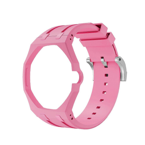 (Pink) Silicone Watch Strap with Octagonal Protective Case, Compatible with Royal Pop Pocket Watch