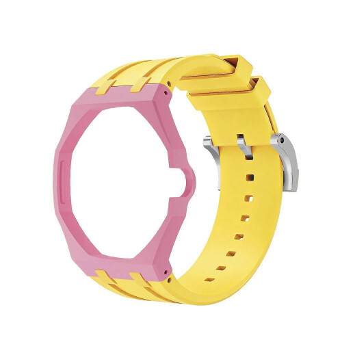(Yellow Pink) Silicone Watch Strap with Octagonal Protective Case, Compatible with Royal Pop Pocket Watch