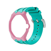 (Light Green Pink) Silicone Watch Strap with Octagonal Protective Case, Compatible with Royal Pop Pocket Watch