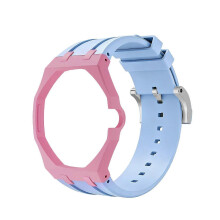 (Light Blue Pink) Silicone Watch Strap with Octagonal Protective Case, Compatible with Royal Pop Pocket Watch