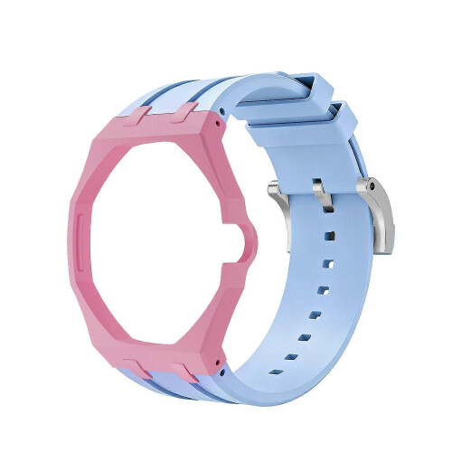 (Light Blue Pink) Silicone Watch Strap with Octagonal Protective Case, Compatible with Royal Pop Pocket Watch