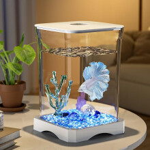 (white+light+ coral) Small Betta Fish Tank Desktop Aquarium for Home Office Living Room, Clear Glass Mini Bowl for Goldfish with Landscape Decor