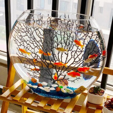 (35 flat cylinder) Creative Ultra Clear Flat Oval Fish Tank Mini Small Glass Betta Aquarium for Desktop Living Room Entryway Tropical Fish
