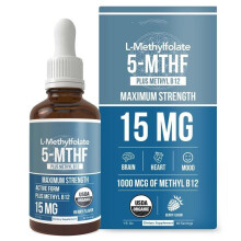 L-Methylfolate 15mg Plus Methyl-B12 Liquid Drops, Vitamin B12 Folate Supplement, Active Form, High Absorption, 30ml