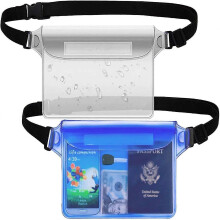 Waterproof Bag with Belt, Phone Dryer Bag, Beach Accessories Keep Your Phone and Valuables Safe and Dry, (2 Pack: Blue + White)
