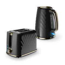 Swan Windsor Breakfast Essentials Bundle with 1.7L Rapid Boil Kettle and 2 Slice Toaster, Black and Gun Metal Brass, EEJB432