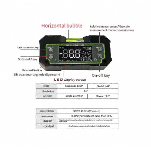 Digital Inclinometer Bluetooth Dual Axis Angle Finder with Magnetic Base Rechargeable Level Box for Precise Measuring 2