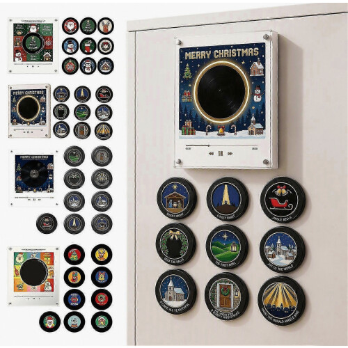Imán para nevera con tocadiscos programable - 9 discos de música NFC - para decorar la nevera en Navidad 1