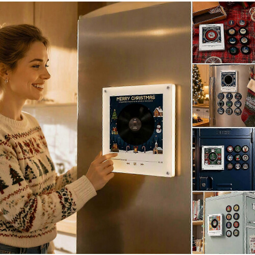 Imán para nevera con tocadiscos programable - 9 discos de música NFC - para decorar la nevera en Navidad 1