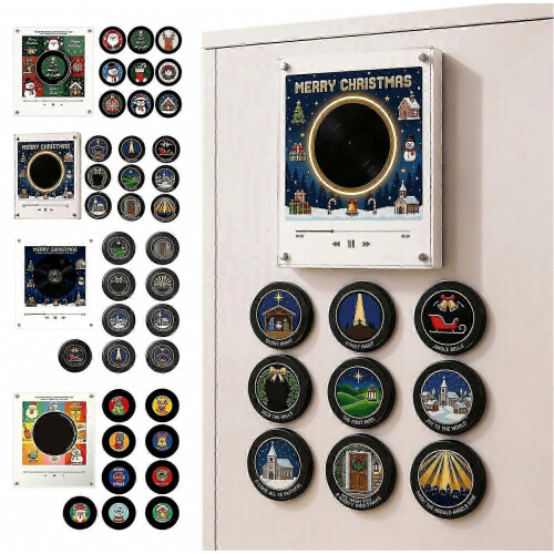 Imán para nevera con tocadiscos programable - 9 discos de música NFC - para decorar la nevera en Navidad 1