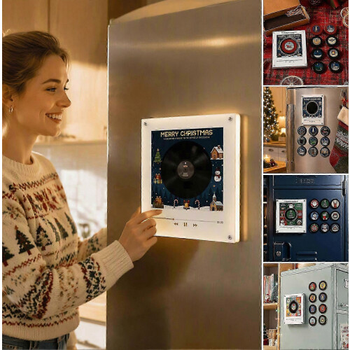 Imán para nevera con tocadiscos programable - 9 discos de música NFC - para decorar la nevera en Navidad 2