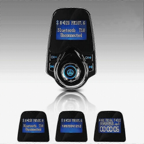 Wireless Car FM Transmitter with USB Port, Bluetooth Audio Adapter Supporting AUX Input, 1.44" Display, and TF Card Slot 1