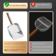 (Wood-tone, Cat litter scoop) Stainless Steel Cat Litter Scoop Fine Hole Poop Scooper for Mineral & Tofu Litter Large High-End Metal Cat Scoop