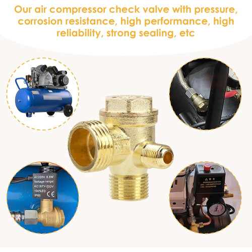 3Way Brass Air Compressor Check Valve with Male Thread 20 x 16 x 10 mm, Replacement Part for Compressor 2