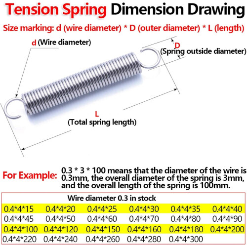Home Maintenance Extension Spring Tension Spring Pull Back Spring Stainless Steel (0.4mm Wire, 4mm Outer, 240mm) 1