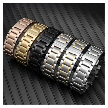 (17MM) Curved End Stainless Steel Watch Band 16mm 17mm 21mmSolid Metal Butterfly Buckle Strap Bracelet