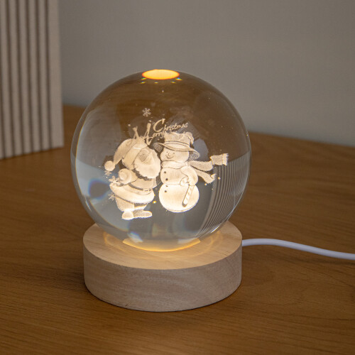 Premier 10cm USB Powered Etched Santa & Snowman Christmas Light up Globe 1