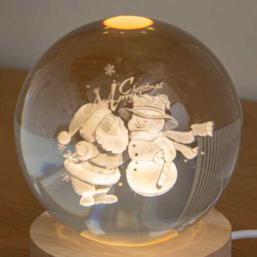 Premier 10cm USB Powered Etched Santa & Snowman Christmas Light up Globe 2