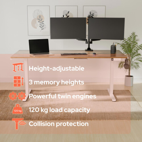 AREBOS AREBOS Electric Height-Adjustable Desk Frame | Dual Motor | Memory | LCD Display | White 2