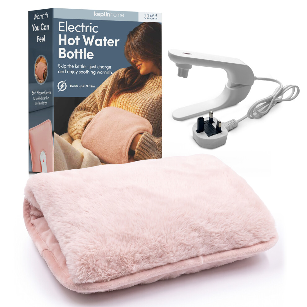 Keplin Rechargeable Electric Hot Water Bottle, Fast Heating Pad, Auto Shut-Off, Back Pain Relief Hand Warmer, 1Yr Warranty, Blush