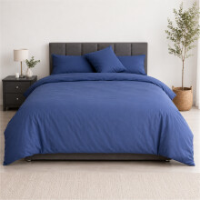 (Pair of Pillowcase, Navy Blue) Polycotton Plain Dyed Duvet/Quilt Cover with Pillowcases Nice & Bright Colours Anti Allergenic Bedding Set.