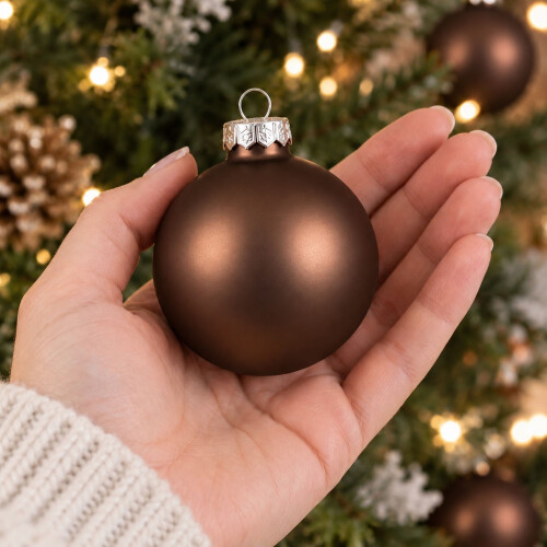 10 Espresso Brown Glass Baubles Christmas 1