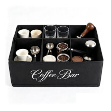Coffee Bar Storage Basket with Removable Dividers , Coffee Station Counter Stand Organizer Coffee Accessory