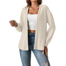 Womens Cardigan Sweater Long Sleeve Lightweights Open Front Curved Hem Ribbed Knit Cardigan Coat Apricot S