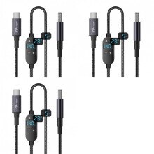 3X USB C to Jack 140W Power Cable Type C USB-C Input to 20V 15V 12V 9V 5V 5.5x2.5mm Output Power LED Display