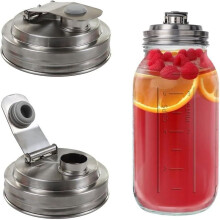 2Pc Wide Mouth Mason Jar Stainless Steel Pour Spout Lid,Reusable Mason Jar Lids for Wide Mouth Mason Jars,Without Handle