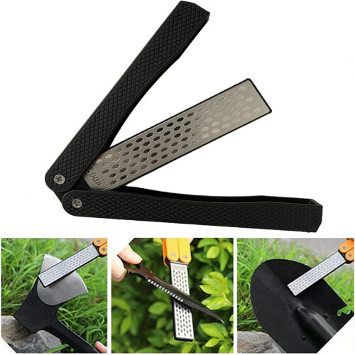 2X Double Sided Diamond Sharpener, Handheld Fine Coarse Diafold Blades Sharpening Stone 400/600 Grit Black