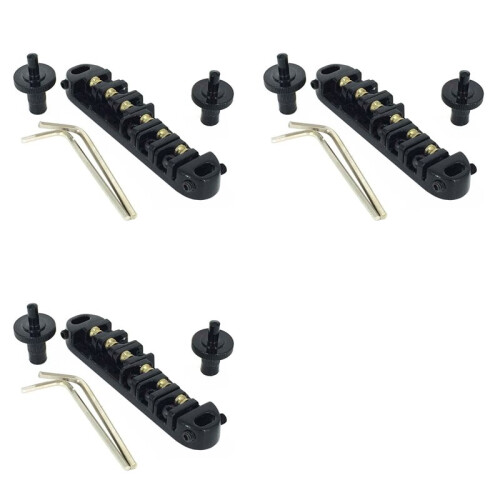 3X Roller Saddle Tune-O-Matic Guitar Bridge for   Electric Guitar Replacement (Black)