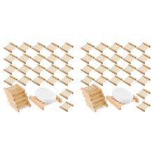 100 Pcs Bamboo Wood Soap Dish Bulk Bathroom Wooden Soap Holder Savers Self Draining Dishes Handcraft Tray