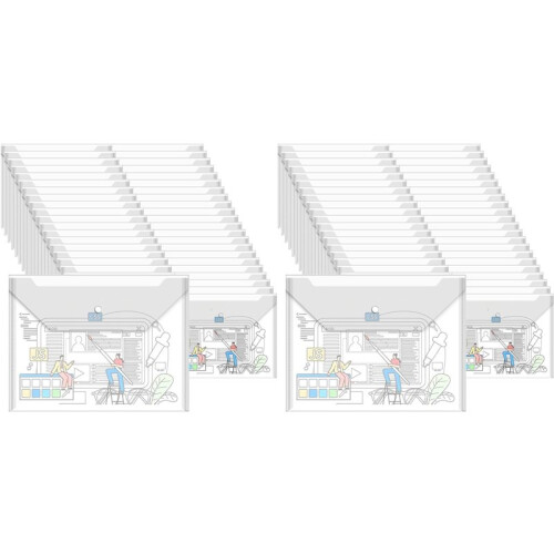 200 Pcs Clear Envelopes with Button Snap Closure, A4 Letter Plastic Envelope Folders for Documents Waterproof Envelope 1